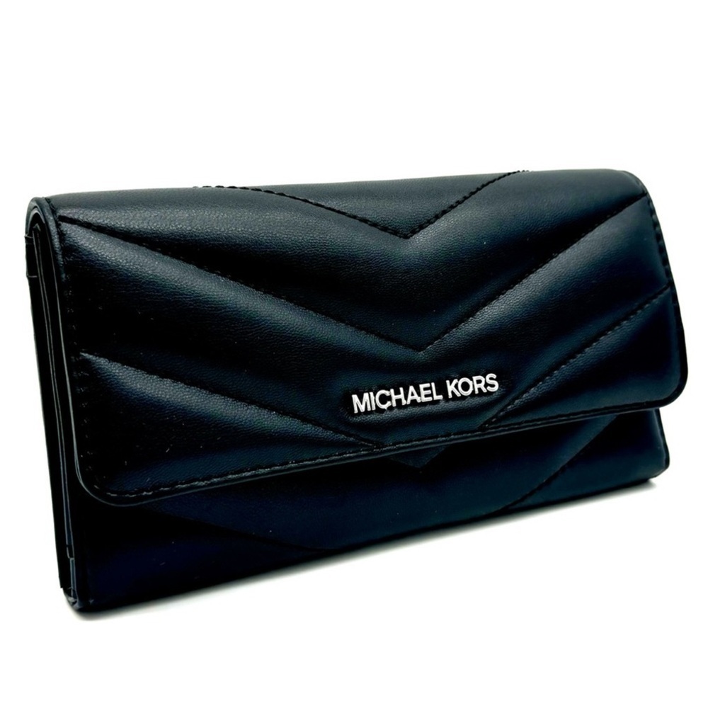 Michael Kors Large Quilted Trifold Wallet Black/Silver - Picture 3 of 9